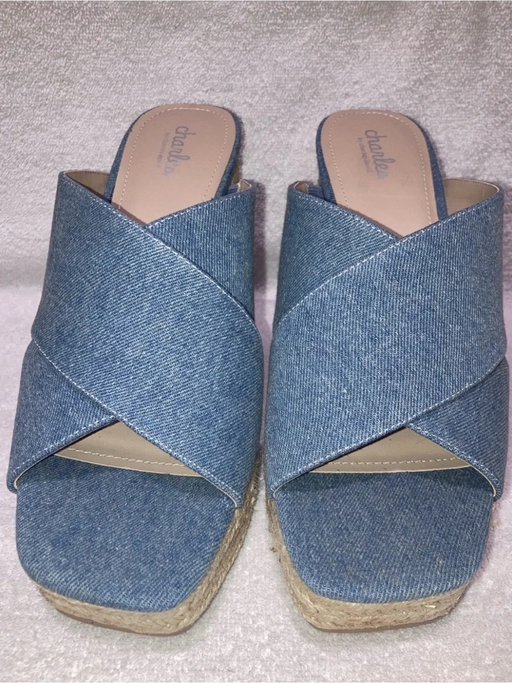 Charles By Charles David Denim Platform Espadrille Heeled Sandals Slides Sz 11 M